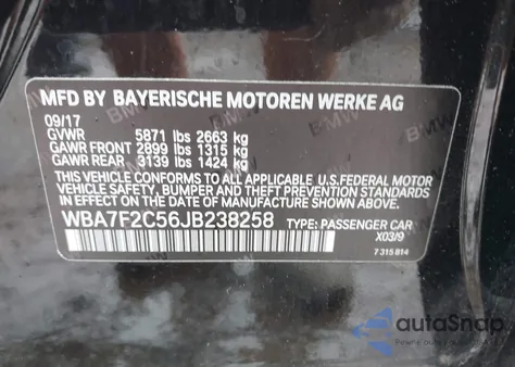 2018 BMW Alpina B7 xDrive z USA, uszkodzony, nr VIN WBA7F2C56JB238258